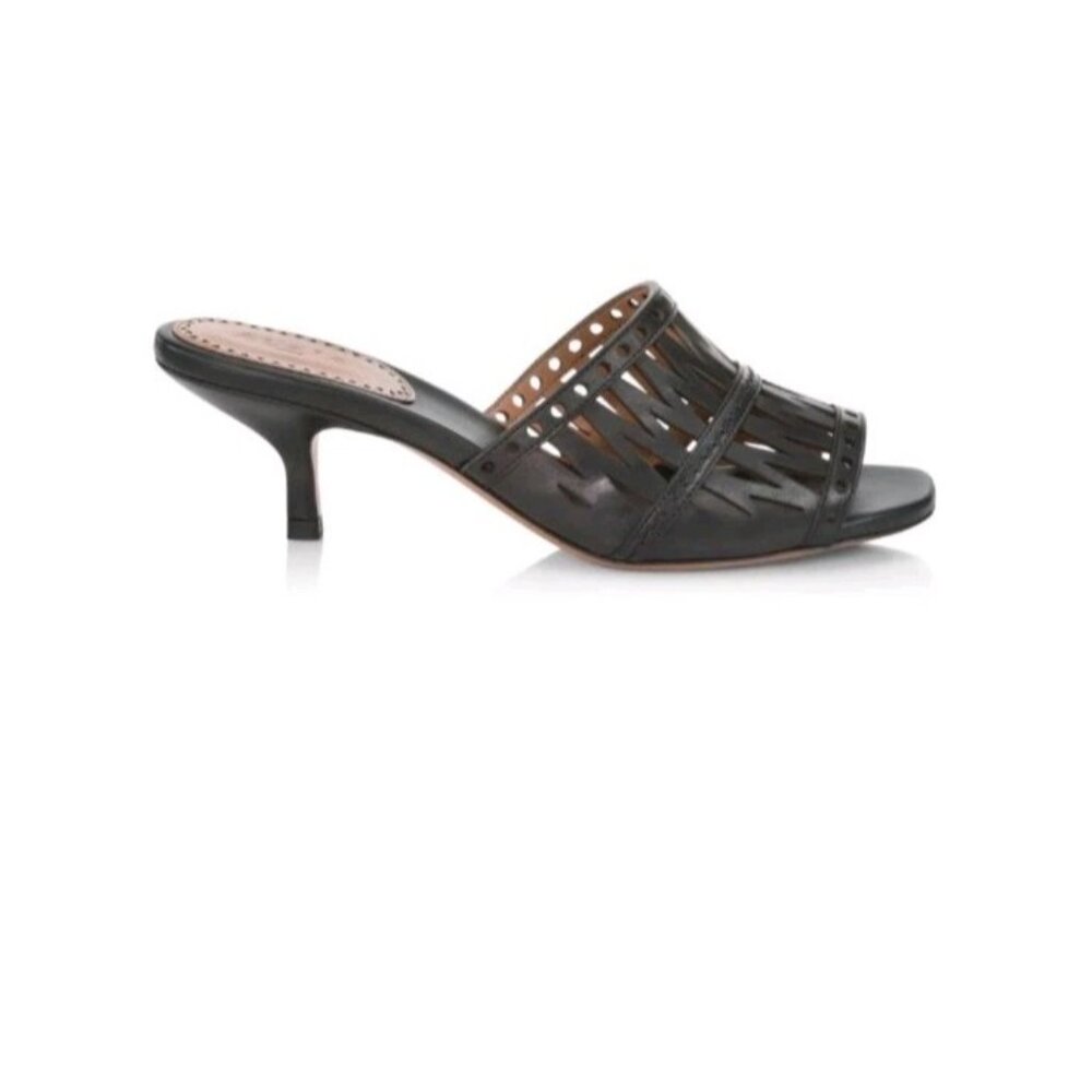 Alaia Paris Cutout Leather Black Slip On Open Toe Kitten Heels Mules Shoes 37 7 - Picture 11 of 11
